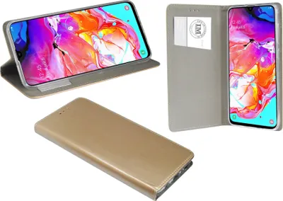Produktbild von cofi1453® Buch Tasche "Smart" kompatibel mit SAMSUNG GALAXY A70 (A705F) Handy Hülle Etui Brieftasche Schutzhülle mit Standfunktion, Kartenfach Gold
