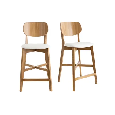 Produktbild von Miliboo - Barhocker helles Holz weiß 65 cm (2er-Set) LUCIA