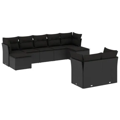 Image de vidaXL Ensemble de salon de jardin 9 pièces avec coussins noir poly rotin