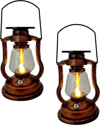 Produktbild von Solar-Lampe mit LED-Kerzen, 2-teilig, Solar-Pflanzengartenlampe, antik, Set von 2