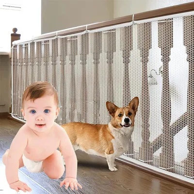 Obrázek produktu pro Bezpečnostní zábradlí pro schody – Ochrana pro děti – Zabraňuje pádu dětí a zvířat – Bílá barva (3 m x 79 cm)