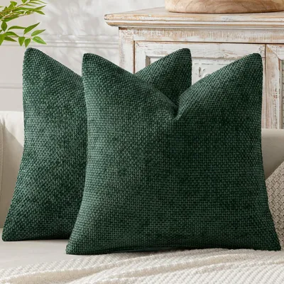 Produktbild von Set mit 2 Kissenbezügen 40x40 cm, Chenille, dunkelgrün, Sofakissen, Dekokissen, Kissenbezüge, Zierkissen