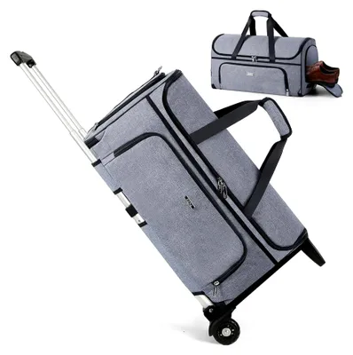 Produktbild von Kleidersack mit Rollen, Reisetasche mit Rollen, Umwandelbare Kleider Duffel Tasche mit Schuhfach, Rollender Garment Duffel Bag, 47L (Grau)