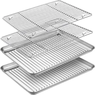 Productafbeelding van Set van 4 bakplaten en roosters, roestvrij staal, antiaanbaklaag, afmetingen 25,4 x 20,3 cm