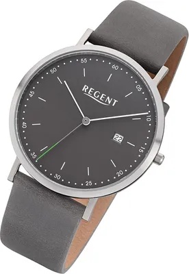 Produktbild von Regent Herren Uhr Lederarmband F-1142 Analog Leder Armband-Uhr grau URF1142