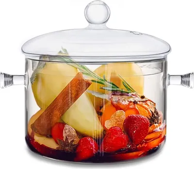 Produktbild von 1.5L Glas Topf Glaspfanne Schmorpfanne mit Abgedecktem Deckel für kochen Glaskochtopf Suppentopf Transparent Hitzebeständig Hohe Borosilikatglas Schüssel Glas Kochtopf