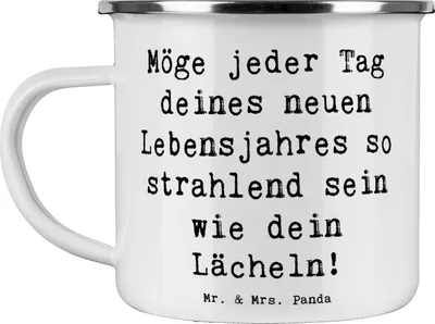 Produktbild von Mr. & Mrs. Panda Teetasse Spruch 80. Geburtstag Freude - Weiß - Geschenk, Teebecher, Pott, feiern, Lächeln, becher emaille, besonderen Anlass, Tasse, Happy Birthday