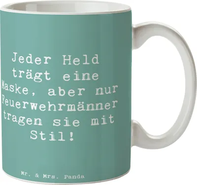 Produktbild von Mr. & Mrs. Panda Tasse Spruch Stilvolle Feuerwehrmann - Meeresbrise - Geschenk, Becher, Hilfsbereitschaft, Geschenke für Berufstätige, kreative, Gemeinschaftsschutz, Held