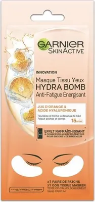 Produktbild von Garnier Skinactive Face S.ACT EYE TISSUE MASK FR/NL ORANGE, Augenmaske, Frauen, Universal, Antiaugenringe, Auffrischend, Revitalisierend, Blätter, Hyaluronsäure