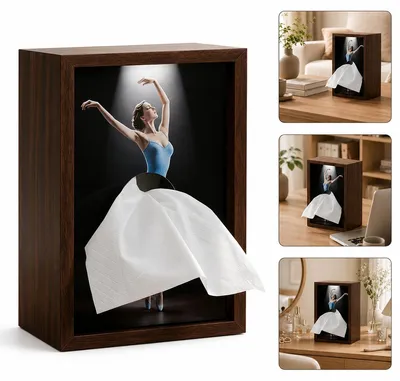 Produktbild von Ballerina Taschentücherbox dekorativ, Ballett Design Tissue Box aus Holz, elegante Tischdeko für Wohnzimmer, Büro und Schminktisch