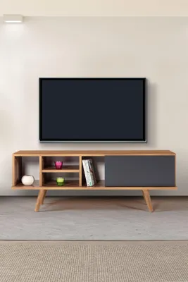 Image de Skye Decor, support TV de haute qualité (3 pièces) - Noyer et anthracite, 100% mélaminé