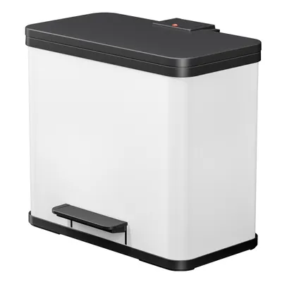 Produktbild von Hailo Öko duo Plus L Tret-Mülltrenner - freistehender 17+9 Liter Doppelmülleimer aus Stahlblech - Mülltrennsystem mit soft close Deckel - 2-fach Abfalltrenner für die Küche - Weiß