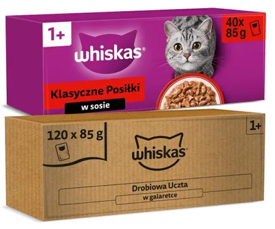 Zdjęcie produktu dla Whiskas Adult 160x85g Mokra Karma Dla Dorosłego Kota Drobiowa Uczta w Galaretce Klasyczne Posiłki w Sosie
