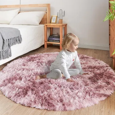 Obrázok produktu pre Koberec z ovčej vlny, mäkký a nadýchaný, moderný dizajn, farba: lila-ružová, rozmery: 200 x 200 cm