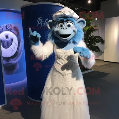 Produktbild von Blauer REDBROKOLY Affe Maskottchen Kostüm charakter gekleidet mit einem Hochzeitskleid und Ringen