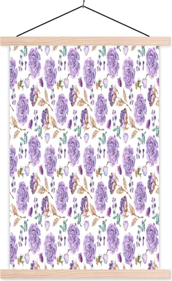 Produktbild von MuchoWow® Textilposter Blumen - Lila - Rosen 120x180 cm mit holzfarbenen Rahmen - Textil-Plakat