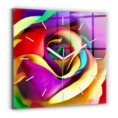 Produktbild von Wallfluent Wanduhr – Stilles Quarzuhrwerk - Uhr Dekoration Wohnzimmer Schlafzimmer Küche - Zifferblatt mit Striche - weiße Zeiger - 30x30 cm - Regenbogenrose