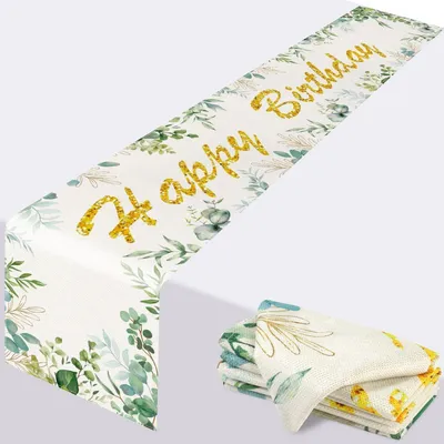 Zdjęcie produktu dla Bieżnik na stół, urodziny, eukaliptus, len, 180x32 cm