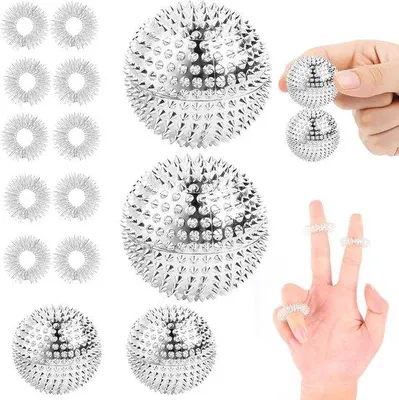 Produktbild von Famanu Akupressur Set mit 4 Massagebällen und 10 Fingerringen - Stressabbau und Durchblutungsförderung