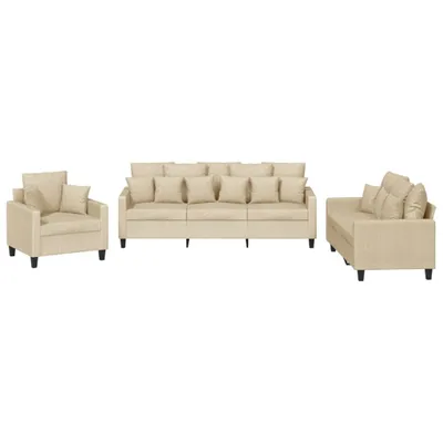 Produktbild von vidaXL 3-tlg. Sofagarnitur mit Kissen Creme Stoff
