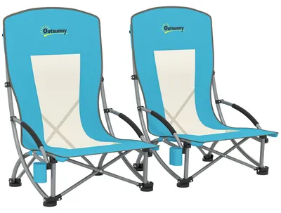 Produktbild von 2er Set Campingstš¹hle klappbar Campingstuhl mit Getr?nkehalter Netzrš¹ckenlehne bis 120 kg Blau