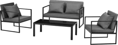 Produktbild von Sitzgruppe Gartenmöbel-Set Gartenstühle Garten Sofa Lounge Schwarz / Dunkelgrau