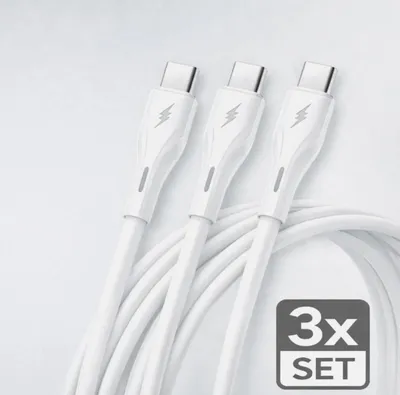 Produktbild von 3x USB C auf USB C Schnellladekabel Iphone 17,16, Samsung, Kabel 66W 6A 1m Weiß