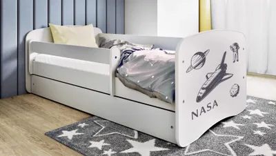 Immagine prodotto di Letto per bambini per ragazzi NASA 70x140, 80x160, 80x180 cm - set completo con materasso, cassetto e protezione anticaduta