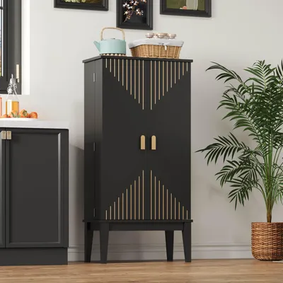 Produktbild von Flieks Sideboard, 2-Tür-Aufbewahrungsschrank mit Türablage, Küchenschrank 59x30x120cm, Schwarz
