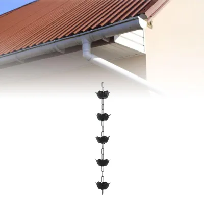 Produktbild von Regenkette aus Aluminium, groß, blumenförmig, dekorativer Auffangbehälter für Dachrinnen im Freien, Fallrohr-Ersatz, Schwarz