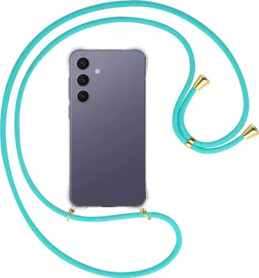 Produktbild von Handykette Backcover-Schutzhülle mit Band (Metall goldfarben) für Samsung S25 Plus - türkis
