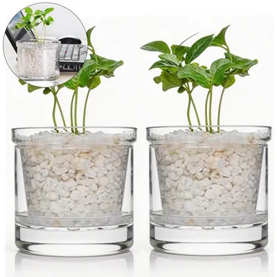 Produktbild von 2er Set Selbstbewässernder Blumentopf aus Glas – 4 Zoll (9,5 cm), mit Wasserreservoir & Drainage – Für Orchideen, Sukkulenten, Veilchen