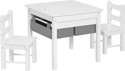 Image de Table pour enfants avec 2 chaises, robuste, blanche, en MDF