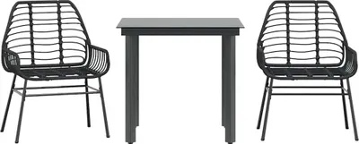Immagine prodotto di vidaXL set da pranzo da giardino a 3 pezzi in polyrattan nero in vetro