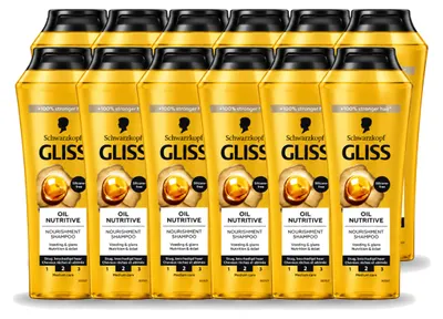 Obrázek produktu pro 12 lahviček šamponu Schwarzkopf Gliss Oil Nutritive pro suché vlasy - 250 ml - výhodná balení - 12 kusů
