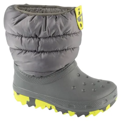 Immagine prodotto di Stivali Crocs Classic Neo Puff per bambini, colore grigio scuro, materiale Croslite, taglia 29/30, calzata normale
