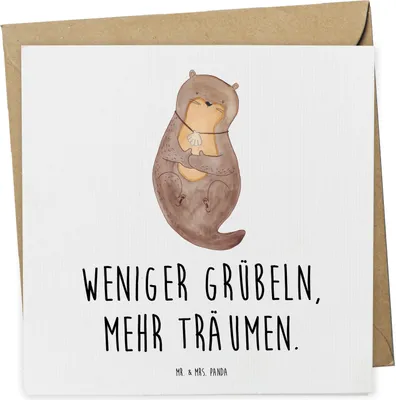 Produktbild von Mr. & Mrs. Panda Grußkarte Otter Muschel - Weiß - Geschenk, Optimistisch, doppelkarte, Seeotter, Klappkarte, Glückwunschkarte, anlasskarte, Positiv, Träumen, faltkarte
