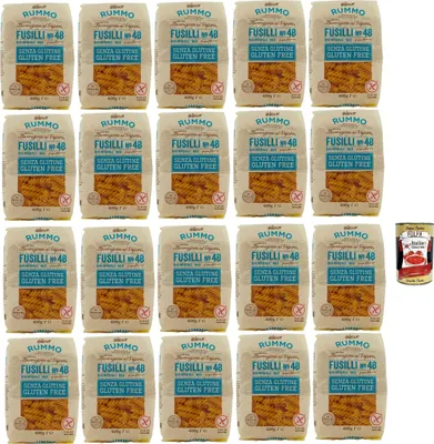 Produktbild von Rummo Pasta Nudeln Glutenfreie Fusilli N° 48, Bronze Gezeichnete gluteinfrei, perfekt für Menschen mit Zöliakie oder Glutenunverträglichkeit, 20x 400 g + Italian Gourmet polpa 400g