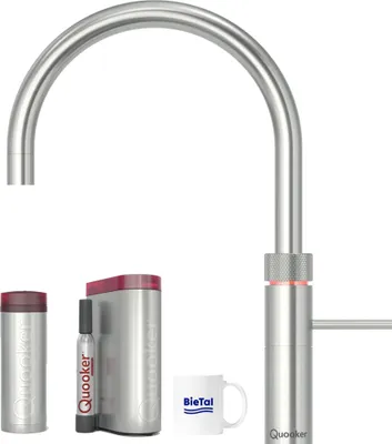 Produktbild von Quooker Wasserhahn Fusion Round Voll Edelstahl & PRO3 & Sprudelwasser CUBE