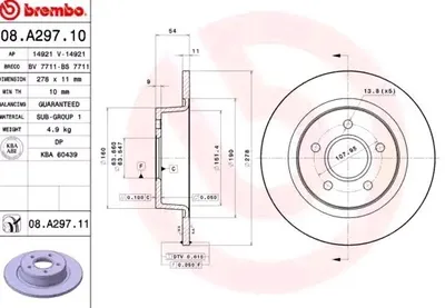 Produktbild von 2x BREMBO Bremsscheibe 08.A297.11 für FORD TRANSIT CONNECT (P65_ P70_ P80_)
