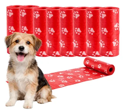 Produktbild von Ale-commerce Hundekotbeutel 8 Rollen Rot 120 Beutel Reißfest Antigeruch Hundebeutel mit Pfotenmuster Passend Für Kotbeutelspender Kotbeutel