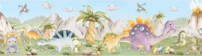 Zdjęcie produktu dla Sanders & Sanders samoprzylepna granica tapety dinozaury w wielu kolorach 10 x 500 cm