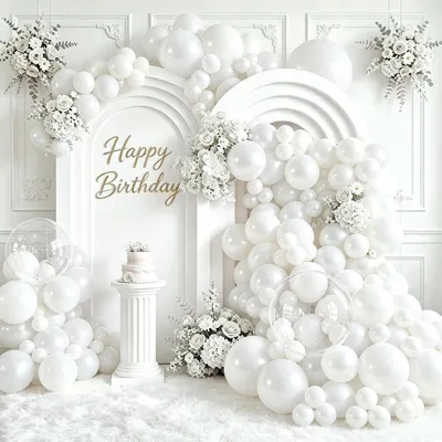 Image de Guirlande de ballons en latex, perle blanche, 105 pièces, idéale pour la décoration de fêtes