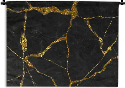 Produktbild von MuchoWow® Wandteppich Wandbehang Marmor - Gold - Schwarz - Marmoroptik - Glitter 150x112.50 cm Tapisserie Dekoration Wandtuch - Wanddecke - Wandteppiche