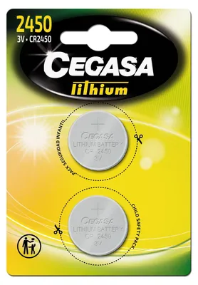 Obrázek produktu pro Cegasa CR2450 – Balení 2 lithiových knoflíkových baterií, stříbrné