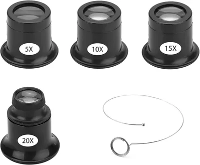 Imagen del producto de Conjunto de lupas monculares, con aumentos de 5x, 10x, 15x y 20x, para trabajos de precisión