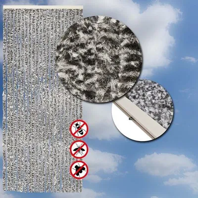 Imagen del producto de Cortina para puerta de chenilla Unyqoos® para evitar insectos, 90x220 cm – flecos para gatos en color /blanco, 100% polipropileno, incluye barra de sujeción de plástico