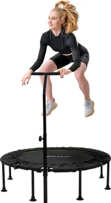 Obrázok produktu pre Hauki Fitness trampolína vnútorná zelená Ø122 cm, tichý odraz s výškovo nastaviteľnou rukoväťou, mini trampolína na cvičenie na podlahe pre dospelých