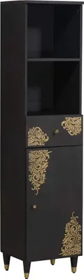 Image de Armoire de salle de bain avec tiroir Noir 38 x 33 x 160 cm