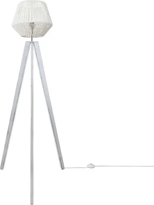 Produktbild von Stehlampe Modern Wohnzimmer Schlafzimmer Rattan Optik Boho Korb Stehleuchte E27 Lampenschirm Weiß (Ø33 cm) Lampenfuß Stehleuchte Weiß